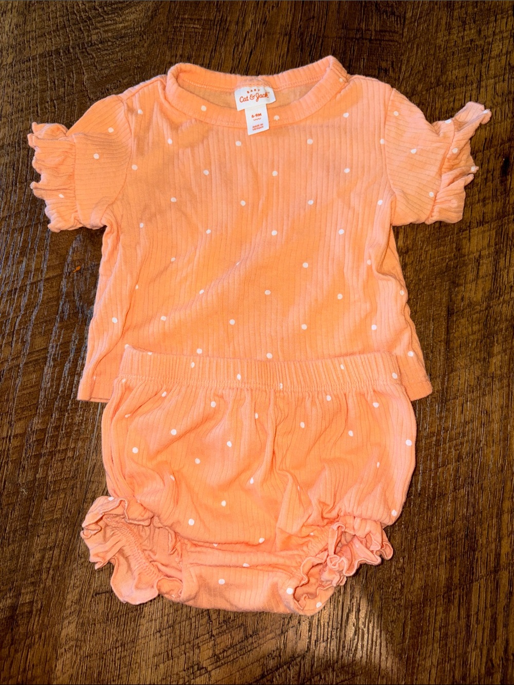 Cat & Jack Peach Polka Dot Two-Piece Set - Size 6-9 M